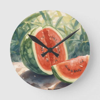 Horloge Ronde Pastel à l'aquarelle de pastèque