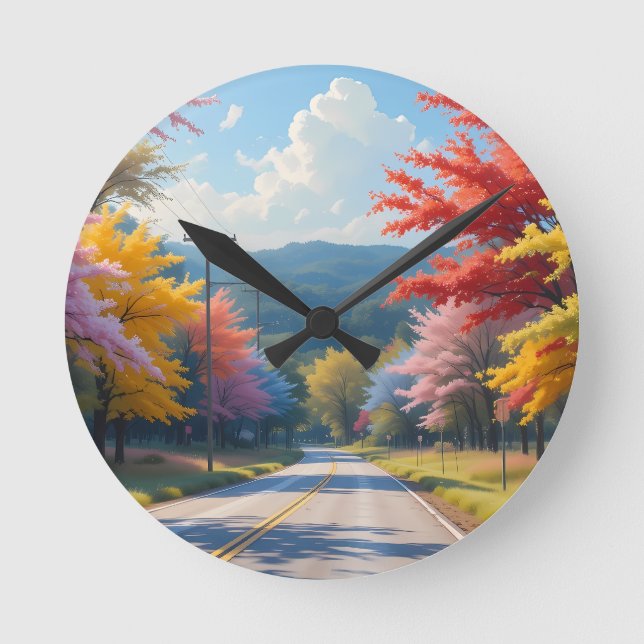 Horloge Ronde Pastel Autumn Country Road Watercolor (Recto)