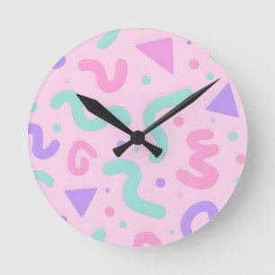 Horloge Ronde Pastel Memphis Gribouillis Géométrique Ludique Rét