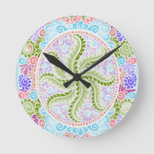 Horloge Ronde Pastel Nature Mandala Art