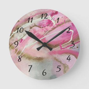 Horloge Ronde Pastel pink Abstract Art on Canvass