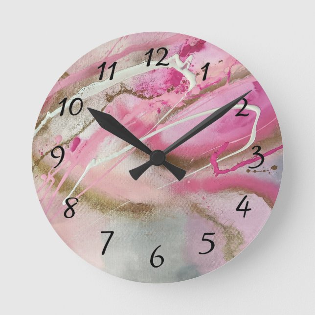 Horloge Ronde Pastel pink Abstract Art on Canvass (Recto)