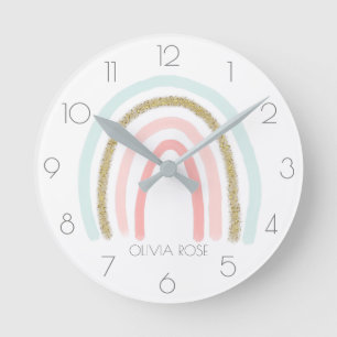 Horloge Ronde Pastel Rainbow personnalisé avec Parties scintilla