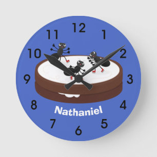 Horloge Ronde Patinage sur glace de fourmis joyeuses sur dessin 