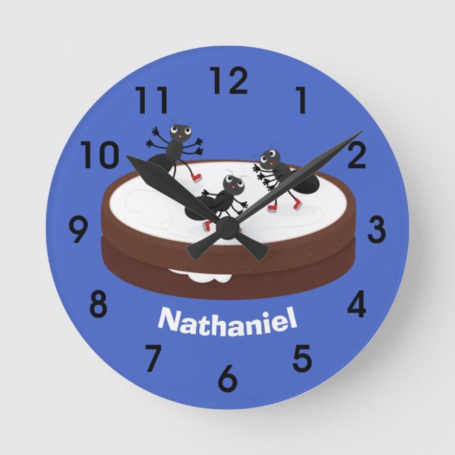 Horloge Ronde Patinage sur glace de fourmis joyeuses sur dessin  (Recto)