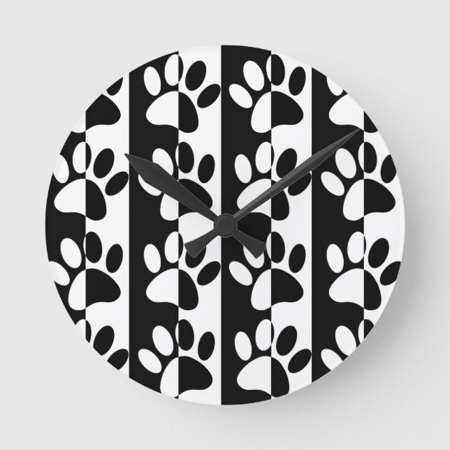 Horloge Ronde Patrouilles Et Rayures De Chien Noir Et Blanc (Recto)
