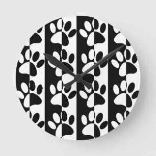 Horloge Ronde Patrouilles Et Rayures De Chien Noir Et Blanc