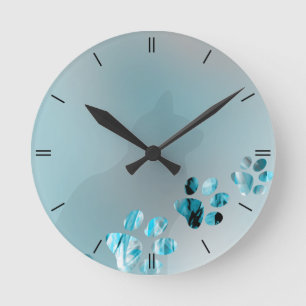 Horloge Ronde Patte de chat bleu-clair