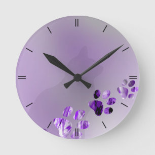 Horloge Ronde Patte Violete de chat