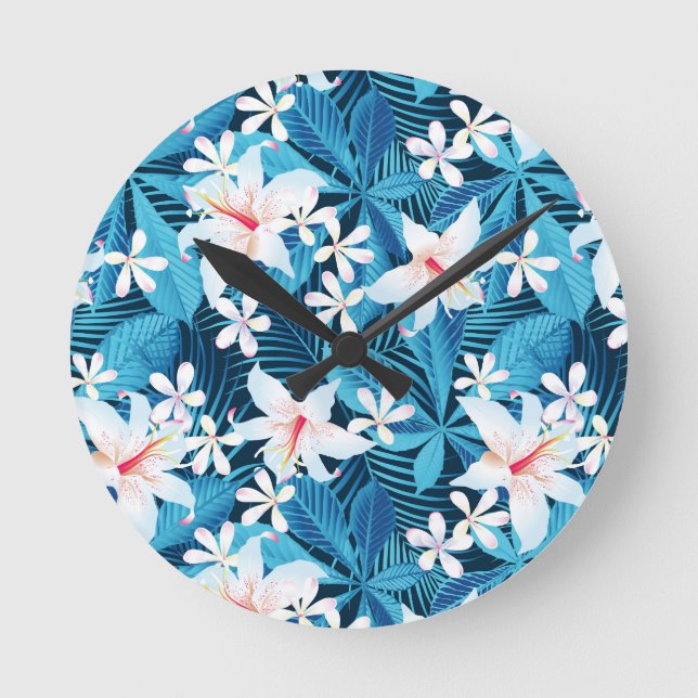 Horloge Ronde Pattern tropical hibiscus (Recto)