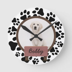 Horloge Ronde pattes mignonnes Noël fête Custom Chien Photo