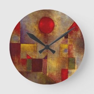 Horloge Ronde Paul Klee Red Balloon Abstrait Coloré Art 