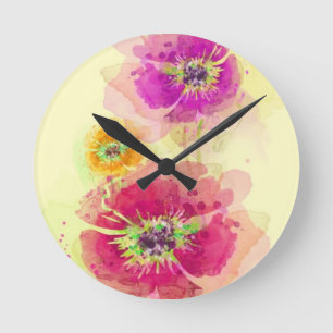 Horloge Ronde Pavots peints 2 d'aquarelle