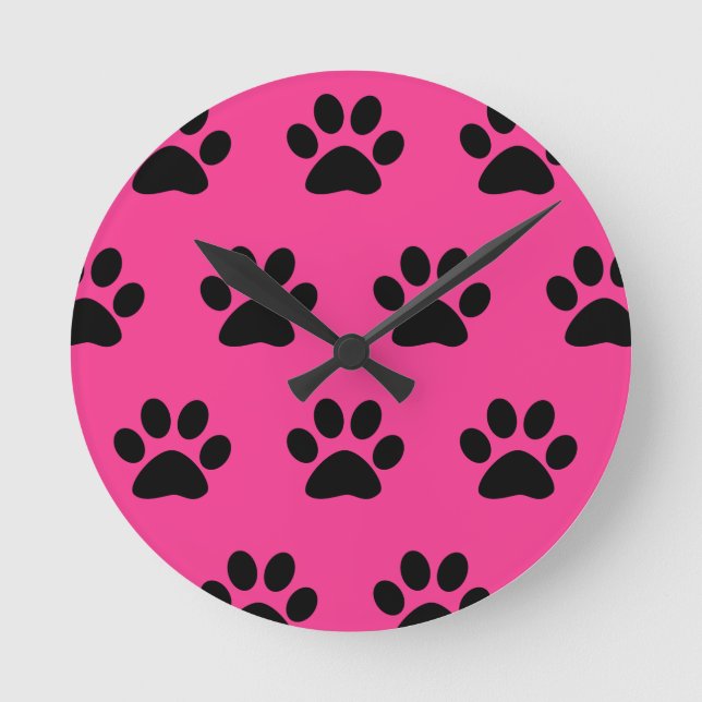 Horloge Ronde Paw Print Patterns Black Rose Cute Stylish 2021 (Recto)