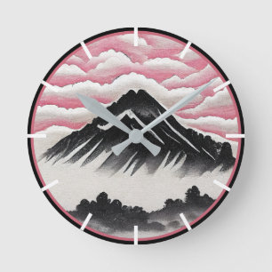 Horloge Ronde Paysage artistique japonais de montagne vintage