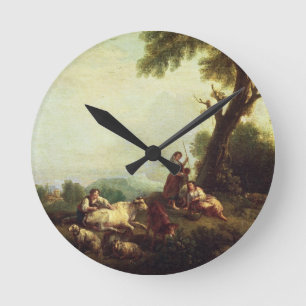 Horloge Ronde Paysage avec des paysans observant un troupeau de
