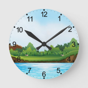 Horloge Ronde Paysage bleu ciel vert-10826