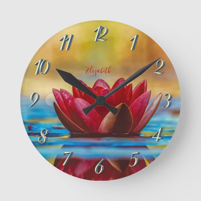 Horloge Ronde Paysage de fleurs de Lotus rouges, Zen (Recto)