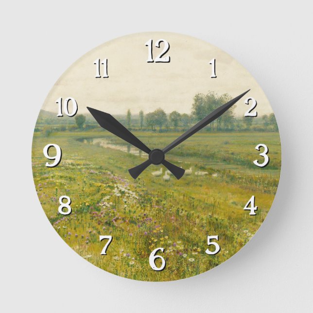 Horloge Ronde Paysage de prairie étendu avec oies (Recto)