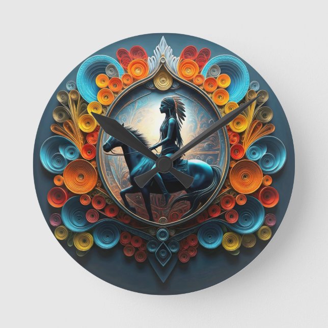 Horloge Ronde "Paysage de rêve amérindien" (Recto)