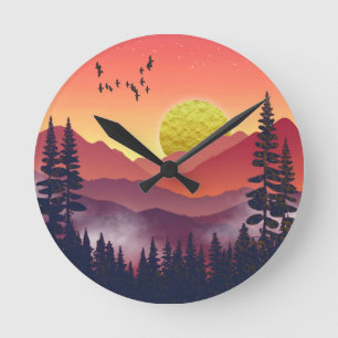 Horloge Ronde Paysage des monts Crimson