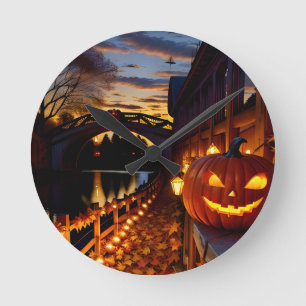 Horloge Ronde Paysage d'Halloween quatre
