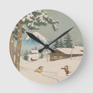 Horloge Ronde Paysage hivernal japonais - carte magnétique