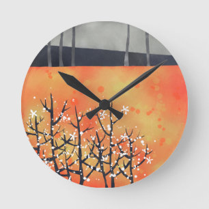 Horloge Ronde Paysage moderne Art Orange
