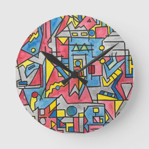Horloge Ronde Paysage urbain - Art géométrique Bauhaus moderne a