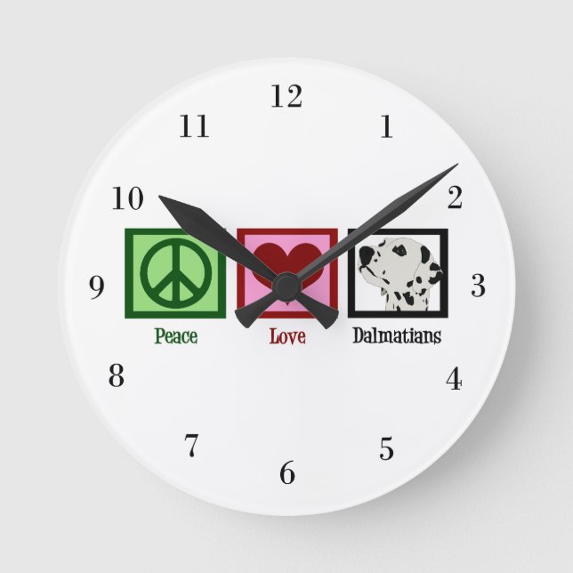 Horloge Ronde Peace Love Dalmatiens (Recto)
