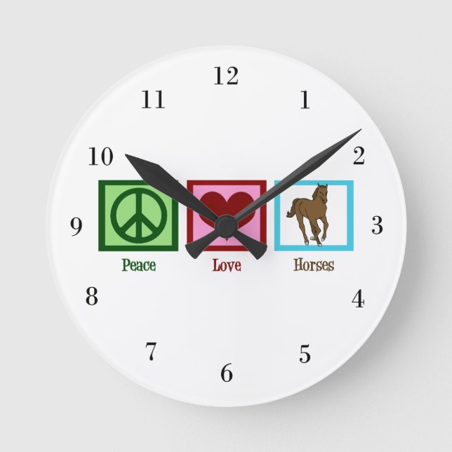 Horloge Ronde Peace Love Horses (Recto)