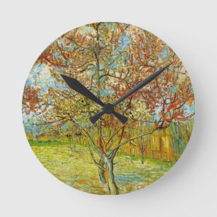Horloge Ronde Peach Tree rose en fleurs par Vincent van Gogh