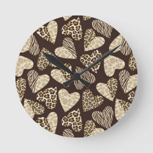 Horloge Ronde Peau d'animal aux coeurs