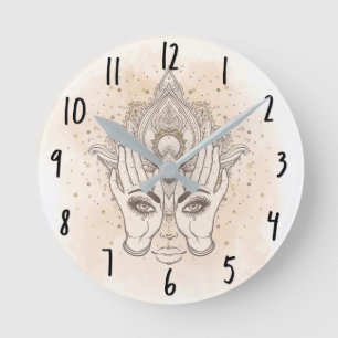 Horloge Ronde Pêche & Or Boho Lotus Flower Beauté