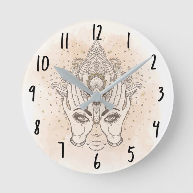 Horloge Ronde Pêche & Or Boho Lotus Flower Beauté (Recto)