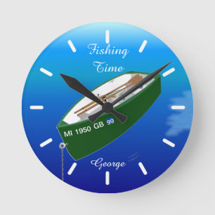 Horloge Ronde Pêcheur Ligne de pêche Bateau Rod mur personnalisé