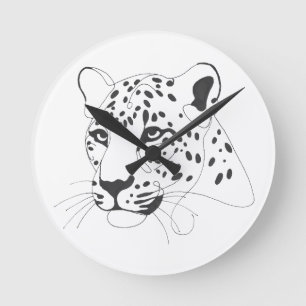 Horloge Ronde Peint à la main léopard minimaliste ligne art