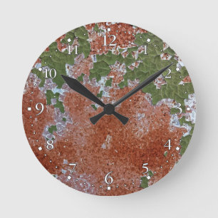 Horloge Ronde Peinture à écailles vertes Métal rouillé