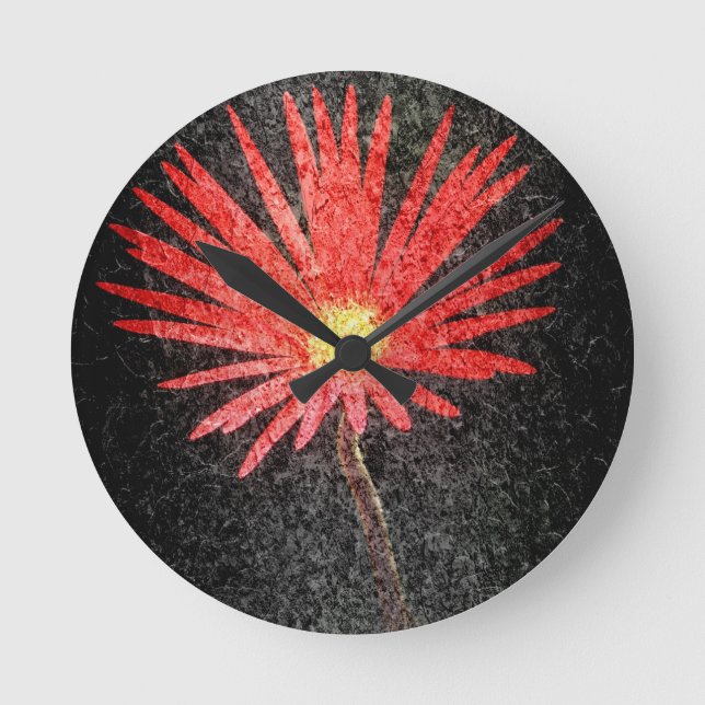Horloge Ronde Peinture à fleur marguerite rouge (Recto)