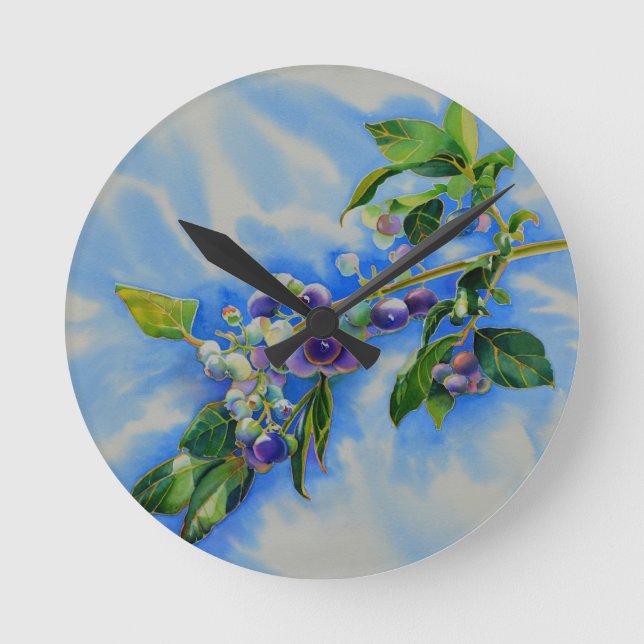 Horloge Ronde peinture à l'aquarelle de bleuet (Recto)