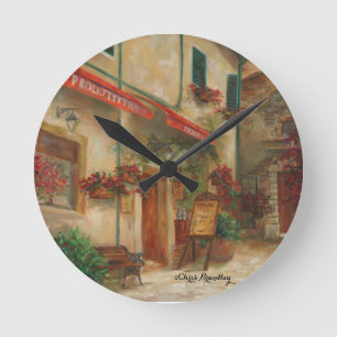 Horloge Ronde Peinture à l'huile de Panini Cafe par Chris