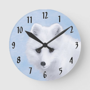 Horloge Ronde Peinture Arctic Fox - Art original de la faune