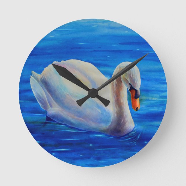 Horloge Ronde Peinture d'aquarelle de cygne blanc, sauvagine, oi (Recto)