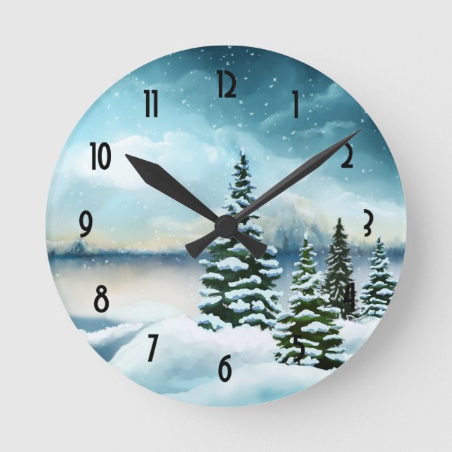 Horloge Ronde Peinture d'aquarelle Pittoresque Winter Wonderland (Recto)