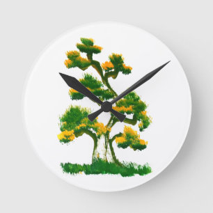 Horloge Ronde Peinture d'arbre par l'éléphant