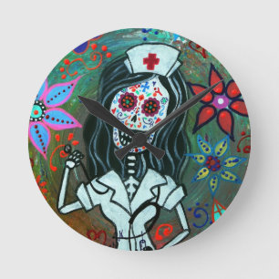 Horloge Ronde Peinture de Dia de los Muertos Nurse RN