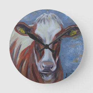 Horloge Ronde Peinture de vache, décor de vache, art de vache,