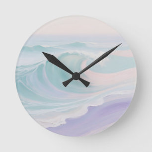 Horloge Ronde Peinture de vague océanique pastel