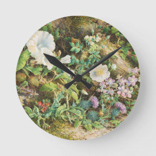 Horloge Ronde Peinture florale de fleurs de pétunias vintage jol