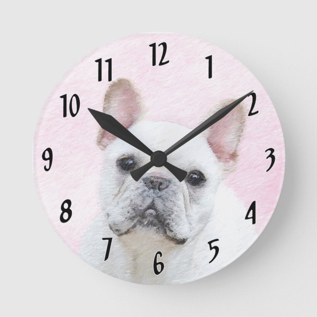 Horloge Ronde Peinture française de Bulldog (Crème/Blanc) - Art  (Recto)
